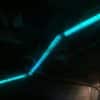 22-foot-long pendant LED light sculpture, changing colours.  LED lights run through three acrylic tubes joined with heavy gauge wire, wrapped with strips of steel mesh and polycarbonate.  stunning; completely original.