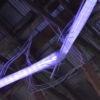 original LED light sculpture, 22 feet long, changing colours.  LED lights run through three acrylic tubes joined with heavy gauge wire, wrapped with strips of steel mesh and polycarbonate.  stunning; completely original.