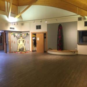 wide shot including the sculptures of Carol Wood and Julia White for Sacred Spaces: Altars by Artists, 2017 exhibit of the Grey County Artists Collective in The Gallery at the L.E. Shore Library, Thornbury, Ontario.