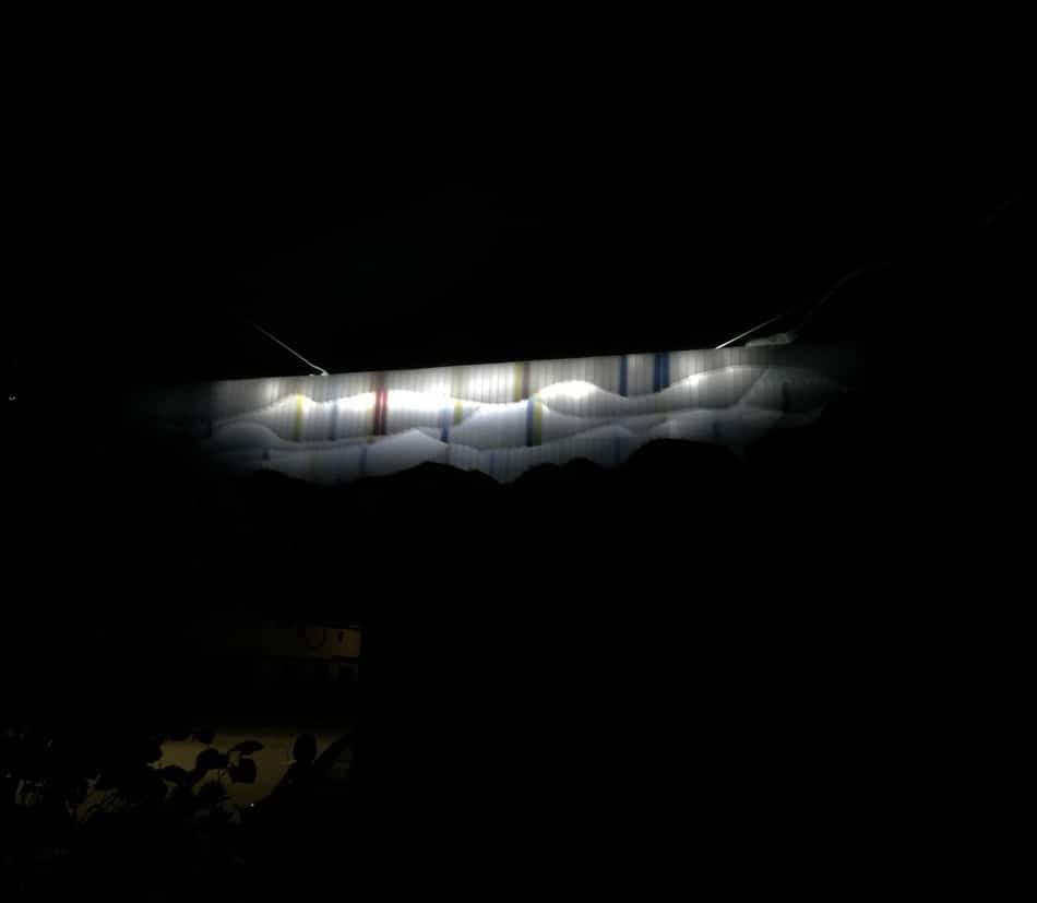 Appalachia, original Lumencrafter LED light sculpture, soft white with hand-painted pink and blue accents, at the 2019 Local Colour Art Garden, Flesherton
