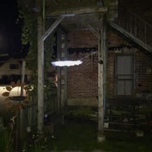 Appalachia, original Lumencrafter LED light sculpture, soft white with hand-painted pink and blue accents, at the 2019 Local Colour Art Garden, Flesherton