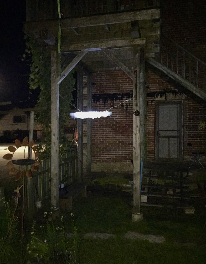 Appalachia, original Lumencrafter LED light sculpture, soft white with hand-painted pink and blue accents, at the 2019 Local Colour Art Garden, Flesherton