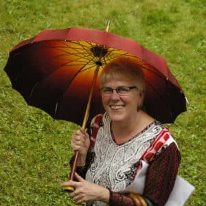 The lovely Carol Wood, owner of Local Colour Flesherton Fine Handmade Crafts, and curator of the Local Colour Art Garden.