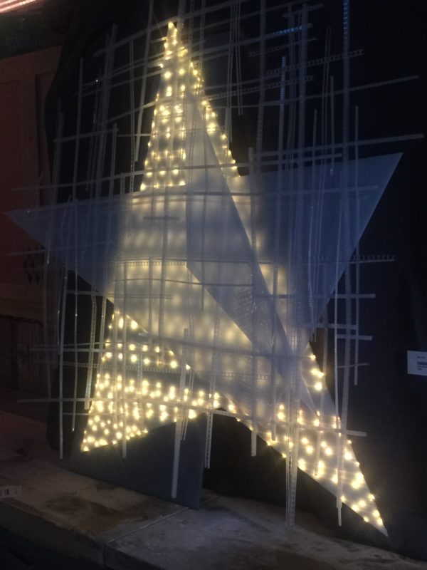 Barn Star, original LED light sculpture by Lumencrafter, exhibited at Sourceworks Ceramics Studio for the 2018 Grey County Autumn Leaves Studio Tour.